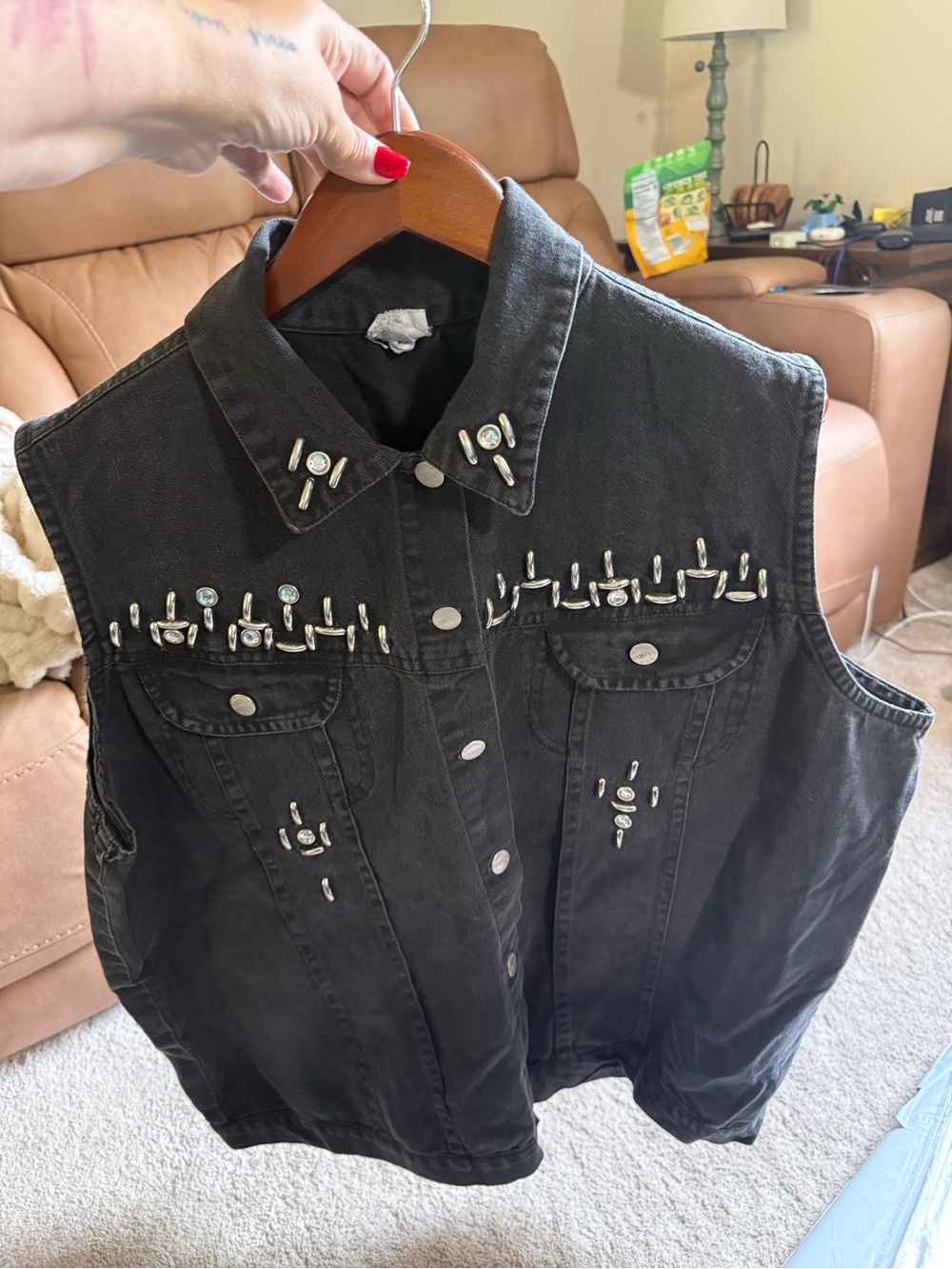 Vintage 80s Simply Original Black Denim Vest Plus Size
